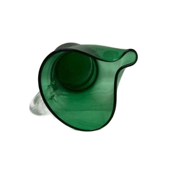 Green Glass Pinched Lip Hand Blown Pitcher - Picture 6 of 9